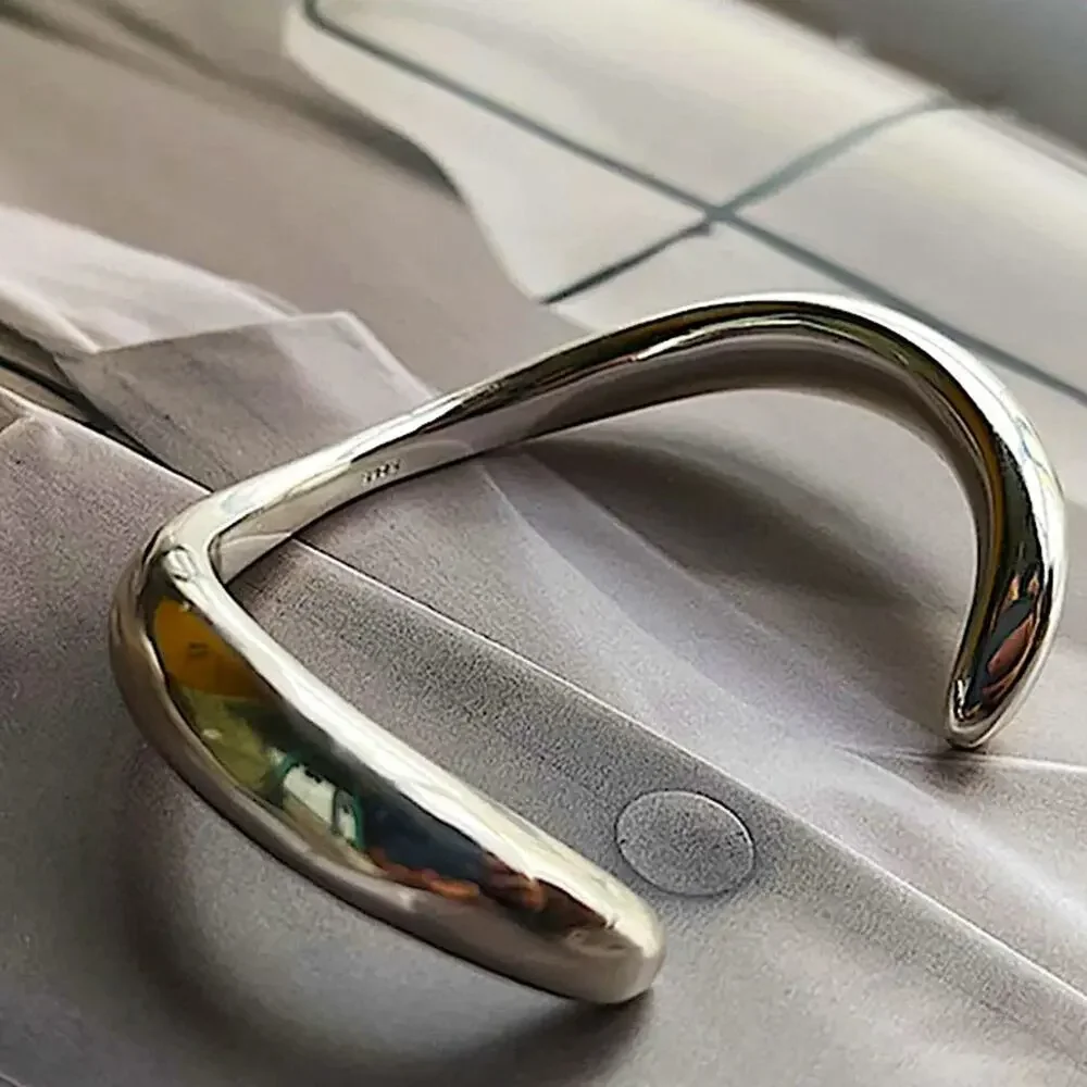 Sterling Silver Bangle Bracelet, Irregular Cuff Geometric, Vermeil